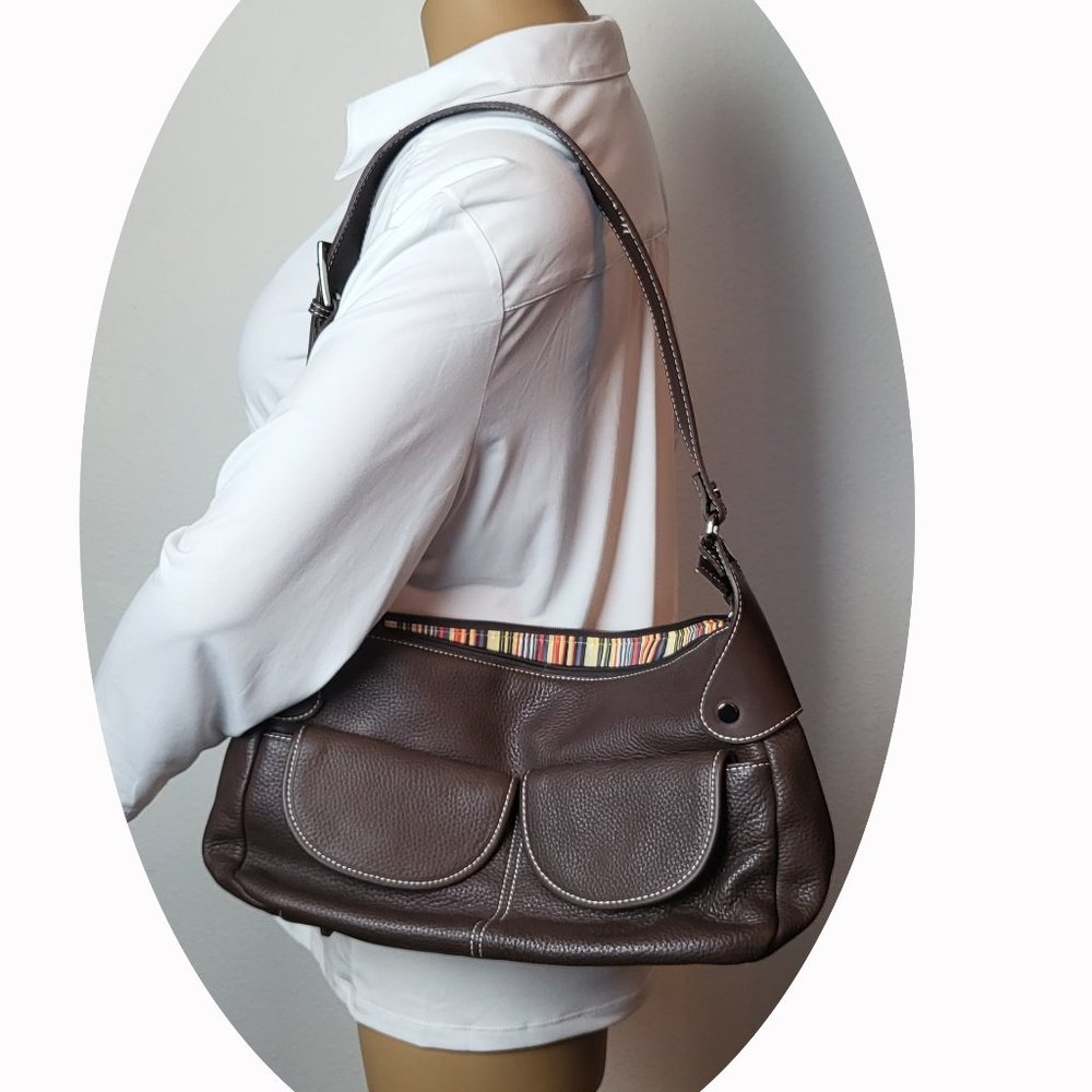 Maxx New York brown pebbled leather handbag with removeable key chain